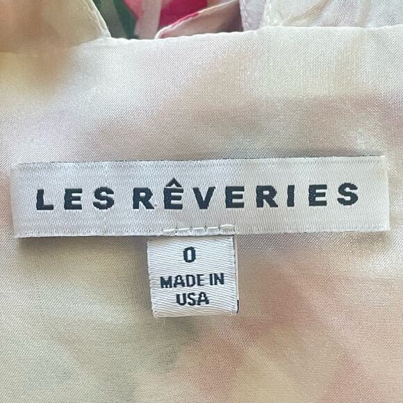 Les Reveries Silk Pink Floral Flutter Sleeve Mini Dress Size 0 - Picture 6 of 6
